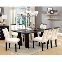 Lumina Modern Black and Beige Faux Leather Light Up Two-tone 7-Piece Dining Set by Furniture of America - Black/Beige