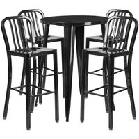 30-inch Round Metal Indoor-Outdoor Bar Table Set with 4 Vertical Slat Back Barstools - Silver