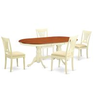 Plainville PLAI5-WHI Cherry/Cream Rubberwood Dining Table and 4 Chairs (Pack of 5) - Microfiber