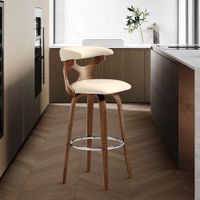 Zenia Modern Faux Leather and Wood Swivel Bar/Counter Stool - Cream & Walnut - Counter height