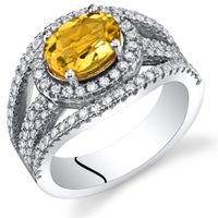 Oravo Yellow Citrine Sterling Silver Lateral Halo Ring - 8