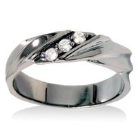 14k Black Rhodium-plated White Gold 1/5ct TDW Men's 3-stone Diamond Wedding Ring - 6