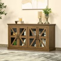 HOMCOM Rustic Kitchen Sideboard, Glass Door Buffet Cabinet, TV Stand with Adjustable Shelf for Dining Room - N/A - Walnut