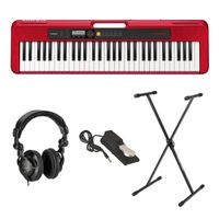 Casio CT-S200 61-Key Digital Piano Style Portable Keyboard with 400 Tones, Red Bundle with Stand, Studio Monitor Headphones, Sustain Pedal