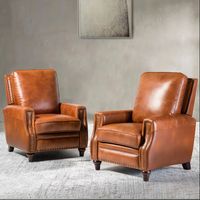Cigar Mid-century Genuine Leather Recliner with Nailhead Trim Set of 2 by HULALA HOME - SADDLE