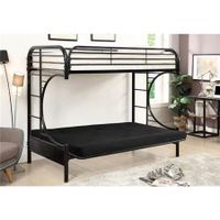 Benzara BM186448 Twin Over Twin Metal Bunk Bed with Side Ladder & C Style Side Rail, Black - 64.75 x 42 x 79 in.
