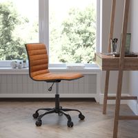 Low Back Designer Armless Ribbed Swivel Task Office Chair - Brown Vinyl/Black Frame