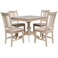 36" x 36" Square Top Pedestal Table  With 4 Chairs - 5 Piece Set - Unfinished