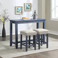 Rustic Wood 3-Piece Counter Height Dining Set in Antique Blue/Gray
