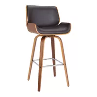 Tyler 26" Counter Height Swivel Brown Faux Leather and Walnut Wood Bar Stool