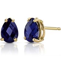 Oravo 14k Yellow Gold 2ct TGW Created Blue Sapphire Pear Shape Stud Earrings - Blue Sapphire