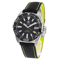 Tag Heuer Men's WAY201A.FC6361 'Aquaracer' Black Synthetic Watch - 9 Inch - Stainless Steel - 300 Meters - Sapphire - Three Hand - Black - New - Analog - 43mm - Screw-down - Strap - Round - Male - Stainless Steel - Black - Quartz - Deployment - Snap-down - 10mm Strap - 12mm - Analog - Black