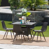 Harper Outdoor 5-Piece Square Wicker Dining Set by Christopher Knight Home - Brown - 5-Piece Sets