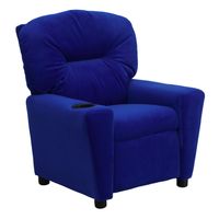 Contemporary Blue Microfiber Kids Recliner with Cup Holder - Blue Microfiber