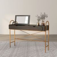 DH BASIC Glam Walnut Vanity Table with Lift-top Mirror by Denhour - Dark Walnut/Gold