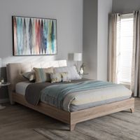 Mid-Century Fabric Upholstered Platform Bed by Baxton Studio - Cream/Beige - Queen