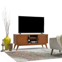 WYNDENHALL Tierney SOLID HARDWOOD 60 inch Wide Mid Century Modern TV Media Stand For TVs up to 65 inches - 60"w x 18"d x 26" h - Teak Brown