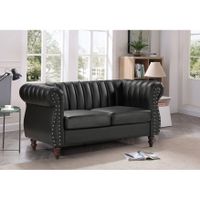 Capri Faux Leather Chesterfield Rolled Arm Loveseat - Black