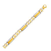 14k Two Tone Gold Men's Bracelet with Fancy Rounded Bars (8.5 Inch)