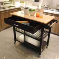 40 In.Black Double Kitchen Cart - Kitchen Cart - Black