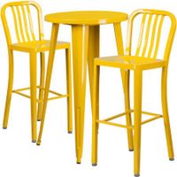 Flash Furniture 24'' Round Metal Indoor-Outdoor Bar Table Set with 2 Vertical Slat Back Barstools, Multiple Colors