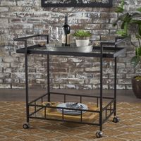 Ambrose Industrial Iron Glass Bar Cart with Shelves by Christopher Knight Home - Black