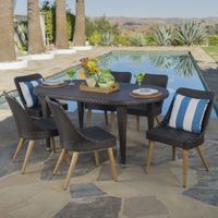 Bentley Outdoor 7-piece Oval Wicker Wood Dining Set by Christopher Knight Home - Brown - 7-Piece Sets