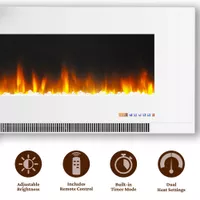 50-In. Wall-Mount Electric Fireplace in White with Multi-Color Flames and Crystal Rock Display