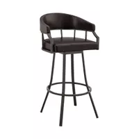 Palmdale 30" Swivel Brown Faux Leather and Java Brown Metal Bar Stool