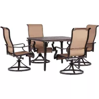 Brigantine 5pc: 4 Sling Swivel Chairs and 42" Square Cast Table