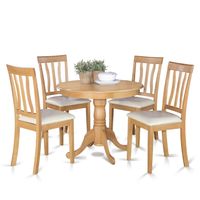 Oak Small Kitchen Table and 4 Chairs Dining Set - Microfiber