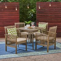 Casa Outdoor 4-Seater 36" Square Acacia Dining Set with Straight Legs by Christopher Knight Home - gray finish + cream