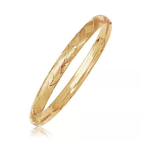 14k Yellow Gold Domed Bangle with a Weave Motif (8 Inch)