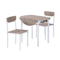 Modern 3-Piece Round Dining Table Set with Drop Leaf and 2 Chairs for Small Places,White Frame and Natural Finish - White Frame+Natural Finish