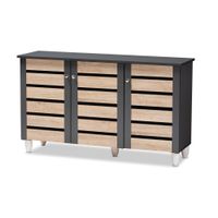 Contemporary 3-door Slatted Wood 14-pair Shoe Storage Cabinet