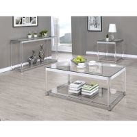 Coaster Furniture Anne Chrome and Clear Coffee Table with Lower Shelf - Glass - Clear