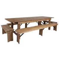 9' x 40" Antique Rustic Folding Farm Table and Four Bench Set - Antique Rustic