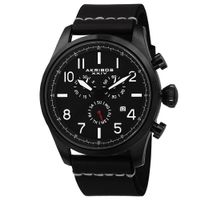 Akribos XXIV Men's Swiss Quartz Chronograph Leather Black Strap Watch - Black
