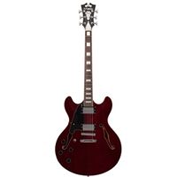 D'ANGELICO DAPDCTWNCTCBL Premier DC Semi-Hollow Lefty Electric Guitar with Stairstep Tailpiece - Trans Wine