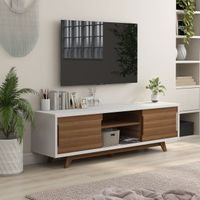 Neva Contemporary White 62-inch 6-Shelf TV Console by Furniture of America - Light Walnut/White