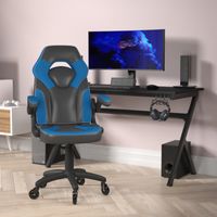 Office Gaming Chair with Skater Wheels & Flip Up Arms - LeatherSoft - Blue
