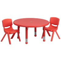 33-inch Height-adjustable Plastic Preschool Activity Table Set - Red - 2 Chairs