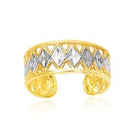 14k Two Tone Gold Cuff Type Cut Out Toe Ring with Diamond Design  
