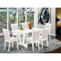 East West Furniture Dining Set with a Rectangle Table and Cream Finish Fabric Dining Chairs - Linen White Finish (Pieces Option) - V026MZ015-7