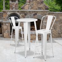 24'' Round Metal Indoor-Outdoor Bar Table Set with 2 Cafe Stools - 24"W x 24"D x 41"H - White