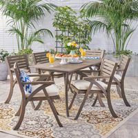 Hermosa7 Piece  Acacia Wood Dining Set by Christopher Knight Home - grey finish + cream
