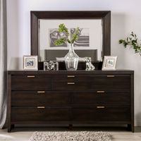 Bernado Contemporary Dark Walnut Wood Multi-Storage 2-Piece Dresser and Mirror Set by Furniture of America - Dark Walnut - 8-drawer