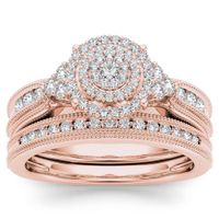 De Couer 14k Rose Gold 1/2ct TDW Diamond Cluster Halo Bridal Set - Pink - 6