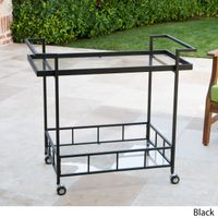 Selby Outdoor Industrial Tempered Glass Bar Cart by Christopher Knight Home - Black