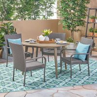 Reina Outdoor 5 Piece Wood and Wicker Dining Set by Christopher Knight Home - Grey